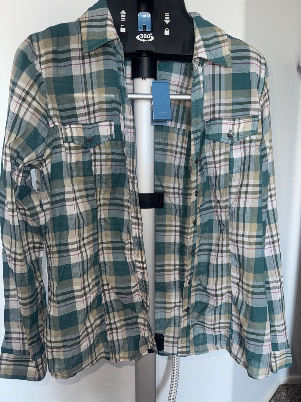 Sonoma Plaid Shirt in Teal, Cream, Gray, and Mauve